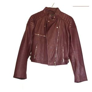 Alexander McQueen Burgundy Leather Biker Jacket